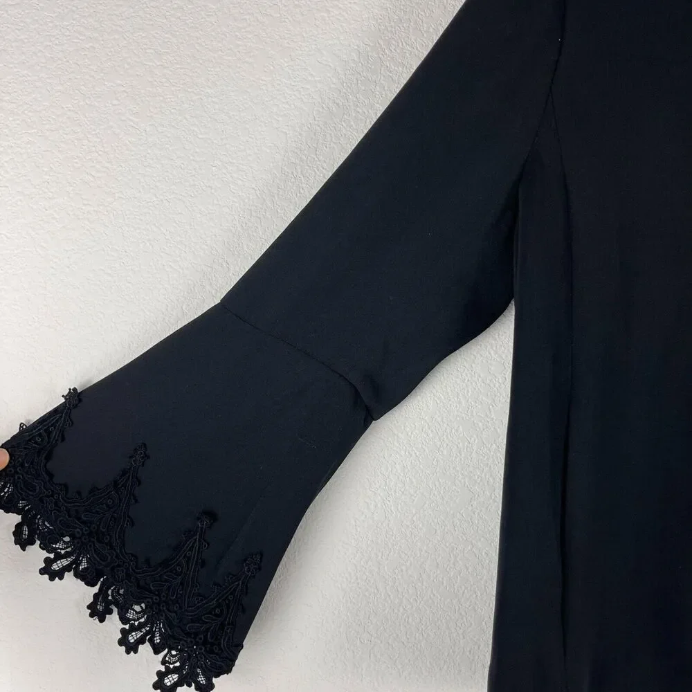 Mika Mindel Blazer Jacket Womens Medium Black Full Zip‎ Lace Career Office NEW